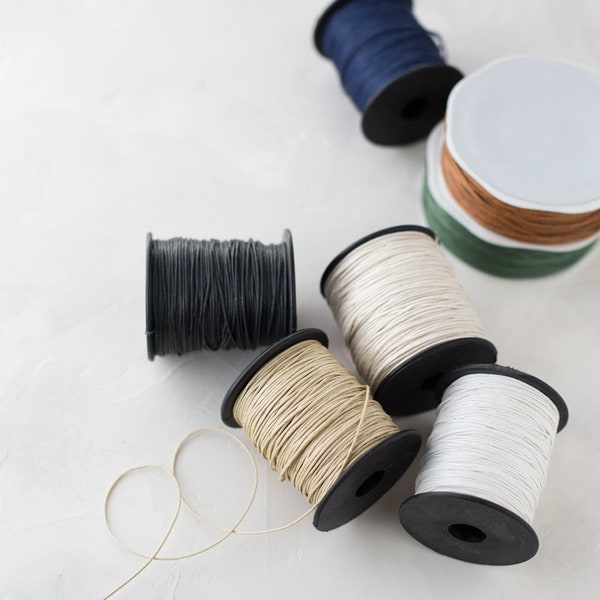 Waxed 1mm Cord on Spool • Antique White / Ivory / Natural / Black / Camel Brown / Olive Green / Navy / Dusty Blue • 100 yards