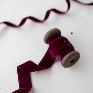 Burgundy Velvet Ribbon,1 1/2 Inch, Gold, Wire Edge - Karaboo Ribbons