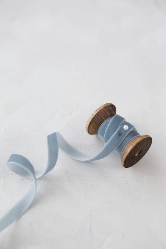 Nastro Di Velluto Monofacciale Dusty Blue – 3,8 Cm X 9,1 Mt, Bobina Di Nylon Per Fai Da Te E Regali