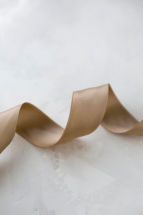 Beige Taupe Lightly-Wired Satin Ribbon • 1 • 1-1/2 • 2-3/4