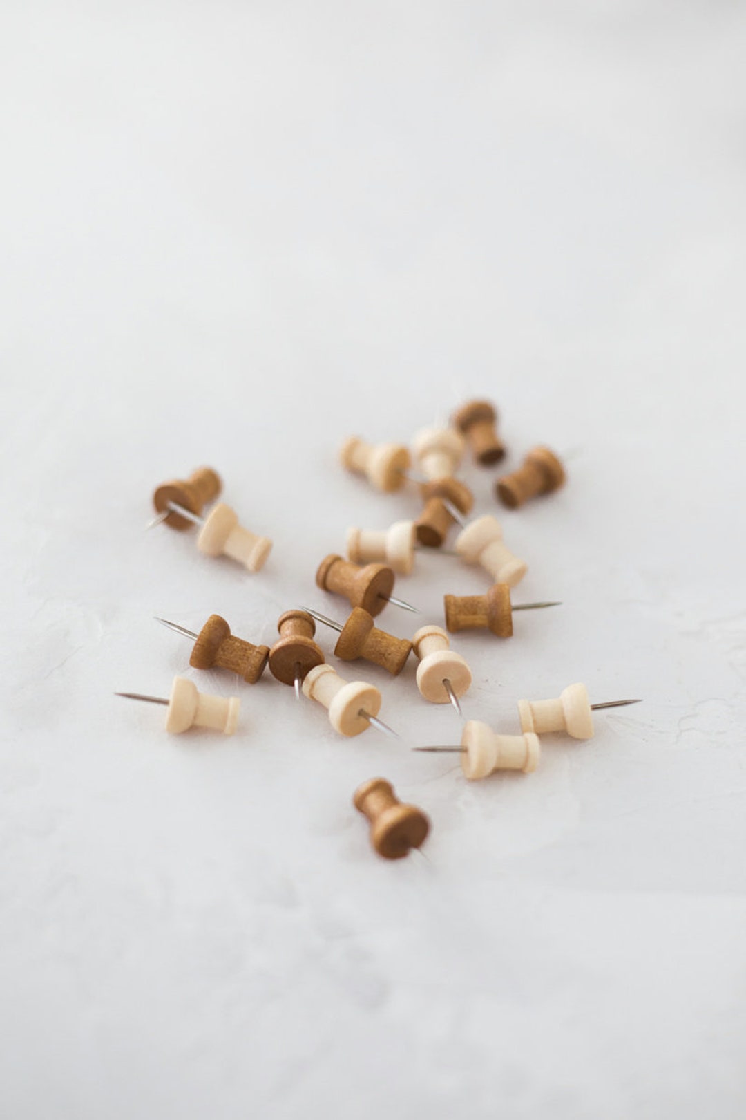 Wood Push Pins 20 Pc Natural / Walnut Etsy