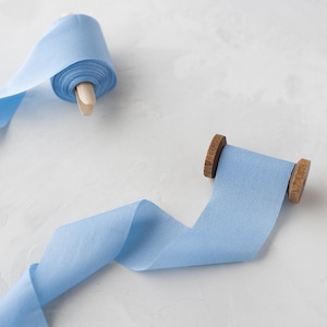 Ruban imitation soie crêpe bleu printemps • 2 po.