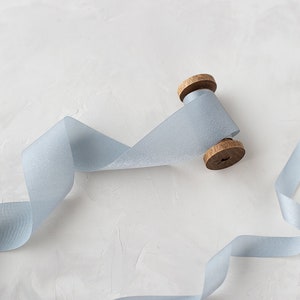 Dusty Blue Sparkle Organdy Semi-Sheer Satin Ribbon • 5/8&quot; • 1&quot; • 1.5&quot;