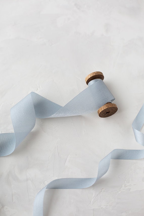 Dusty Blue Sparkle Organdy Semi-sheer Satin Ribbon • 5/8