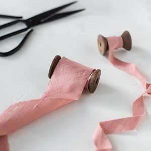 Antique Rose Bias-Cut Dupioni Silk Ribbon: Raw Edge • 3/4&quot; • 2&quot;