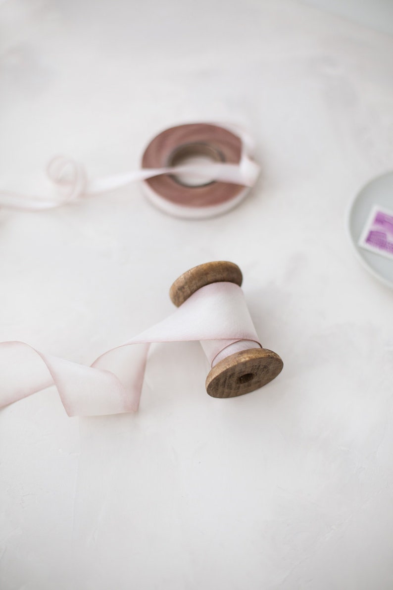 Beige Rose Mauve Edge White Variegated Bias-Cut Hand-Dyed Silk Ribbon \u2022 12 \u2022 58 \u2022 1 \u2022 1-12 \u2022 2-12