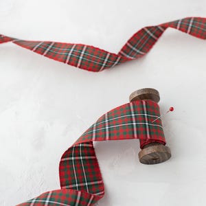 Red + Green Tartan Woven Ribbon • 1&quot; • 1.5&quot;
