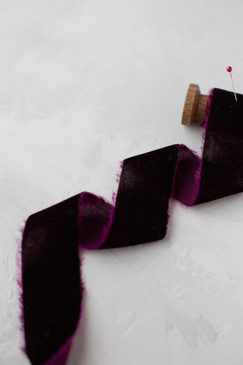 Dark Mulberry Frayed Edge Velvet Ribbon • 2
