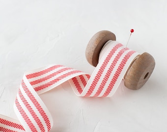 Red + Ivory Triple Stripe Woven Ribbon • 1.25"