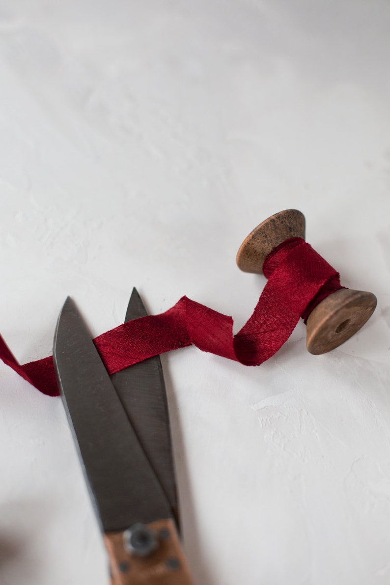 Deep Scarlet Red Bias-Cut Dupioni Silk Ribbon 3/4 2 image 3