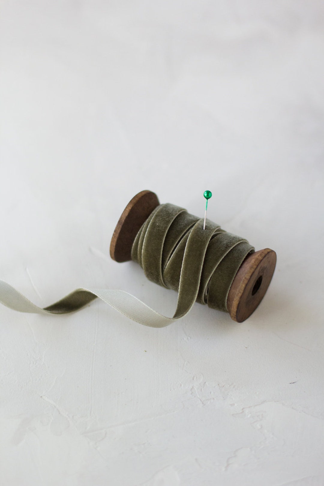 Army Green Velvet Ribbon • 1/4