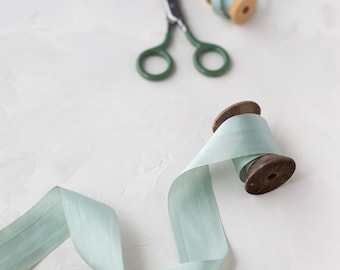 Soft Eucalyptus Hand-Dyed Habutai Silk Ribbon • 1/4" • 1/2" • 1.25"