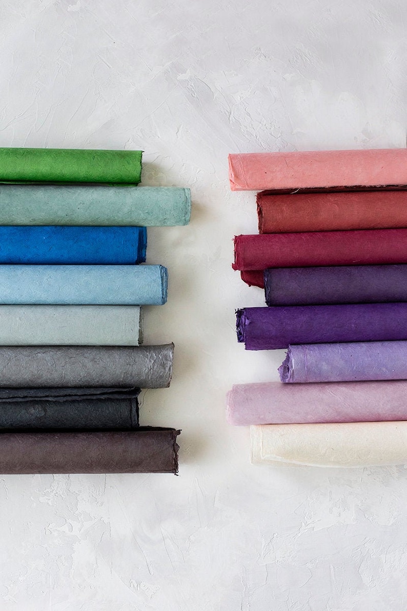 Lokta Handmade Wrapping Paper Sheets w/ Deckled Edges Green / Blue / Gray / Black / Brown / Pink / Red / Purple / Natural image 1