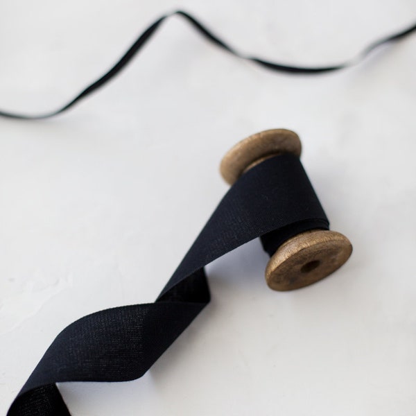 Black Tight Weave Italian Cotton Ribbon • 1/4" • 5/8" • 1" • 1.5"