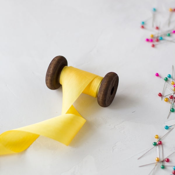 Lemon Yellow Hand-Dyed Habutai Silk Ribbon • 1/4" • 1/2" • 1.25"