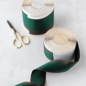 Green + Brown Variegated Double-Faced Satin Ribbon • 1.1&quot; • 1.6&quot; • 2.75&quot; • VINTAGE BTY