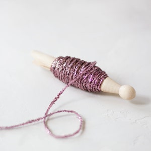 Metallic Glitter String on Wood Peg 10 yards Gold / Silver / Lavender Rose / Red / Iridescent White image 4