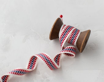 Red + Navy Blue on Natural Cotton Grosgrain Ribbon • 1/2"