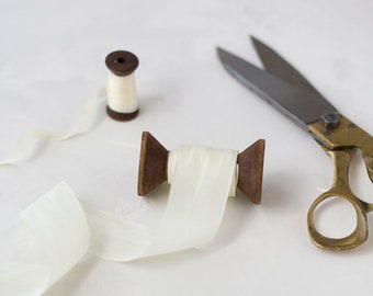 Ivory Cream Hand-Dyed Habutai Silk Ribbon • 1/8" • 1/4" • 1/2" • 1.25" • 2"