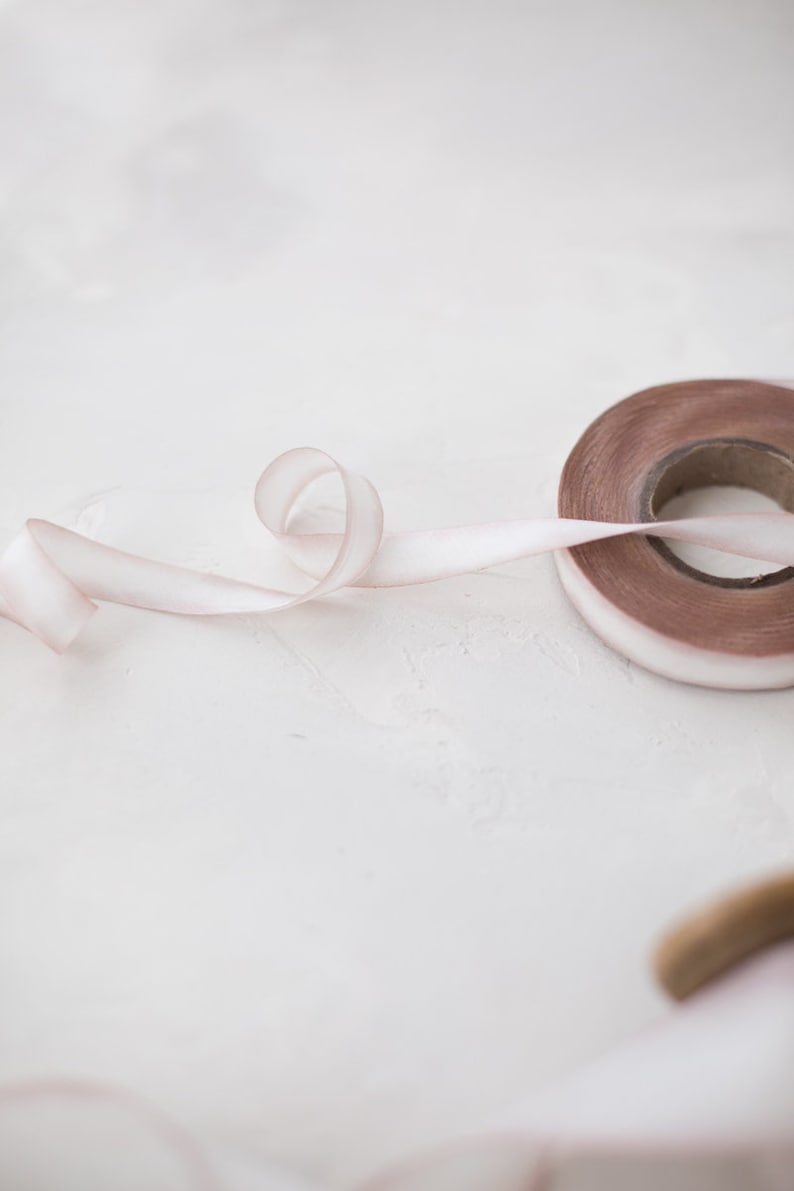 Beige Rose Mauve Edge White Variegated Bias-Cut Hand-Dyed Silk Ribbon \u2022 12 \u2022 58 \u2022 1 \u2022 1-12 \u2022 2-12