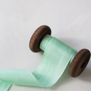 Bright Seafoam Hand-Dyed Habutai Silk Ribbon 1/4 1/2 1.25 image 2