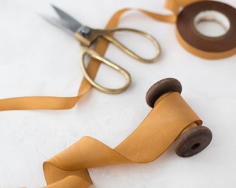 Copper Caramel Bias-Cut Hand-Dyed Silk Ribbon • 1/2" • 5/8" • 1" •  1.5" • 2.5"