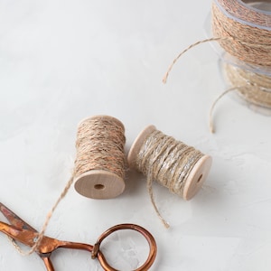 Metallic Jute Twine on Wood Spool • 10 yards • Copper / Silver / Gold / Red