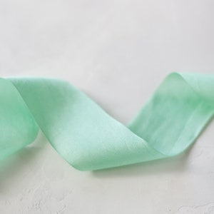 Bright Seafoam Hand-Dyed Habutai Silk Ribbon 1/4 1/2 1.25 image 3