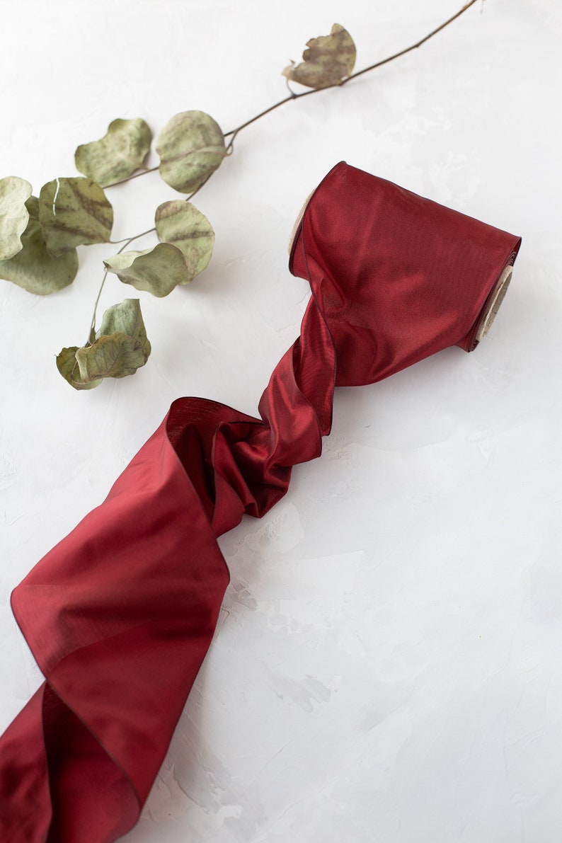 Ruby Red Shimmer Taffeta Ribbon: French, Lightly-wired • 1.5