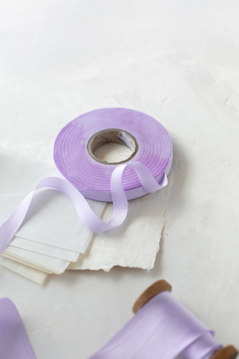 Lavender Purple Bias-Cut Hand-Dyed Silk Charmeuse Ribbon 1/2 5/8 1 1.5 2.5 image 3