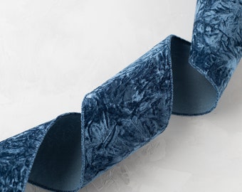 Blue Gray Plush Crushed Velvet Wired Ribbon • 4" • 10 yards