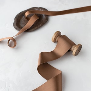 Antique Bronze Brown Silk Satin Charmeuse Ribbon: Single-Faced, Woven Edge • 1/8" • 1/4" • 3/8" • 1/2" • 5/8" • 3/4 • 1" • 1.5" • 2"