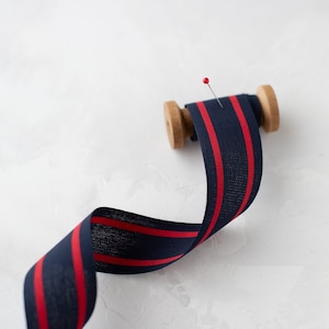 Nastro di cotone italiano a doppia striscia blu navy + rosso • 1,5"