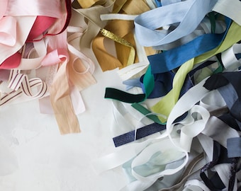 Ribbon Remnants • Medley of Silks, Satins, Velvets, Cottons, Linens, Poly Blends and Metallics