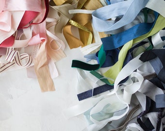 Ribbon Remnants • Medley of Silks, Satins, Velvets, Cottons, Linens, Poly Blends and Metallics