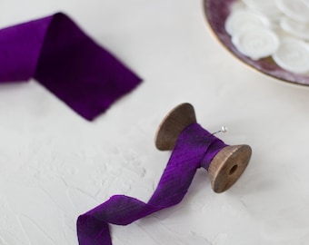 Violet Purple Bias-Cut Dupioni Silk Ribbon • 3/4" • 2"