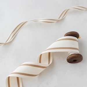Antique Gold + Natural Double Stripe Cotton Blend Ribbon • 5/8” • 1.5"