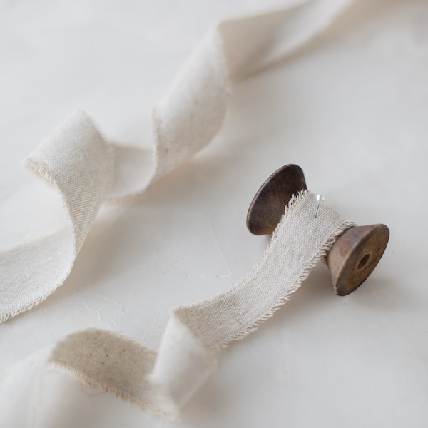 Natural Linen-Cotton Blend Frayed Ribbon • 1" • 1.5" • 2.5"