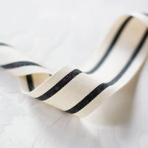 Black Natural Double Stripe Cotton Blend Ribbon 5/8 1.5 image 3