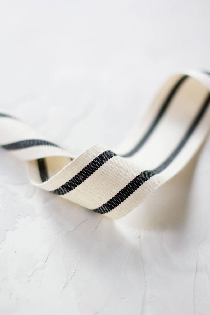 Black Natural Double Stripe Cotton Blend Ribbon 5/8 1.5 image 3