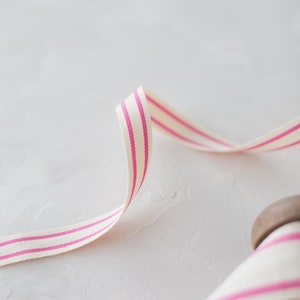 Pink Natural Double Stripe Cotton Blend Ribbon 5/8 1.5 image 2