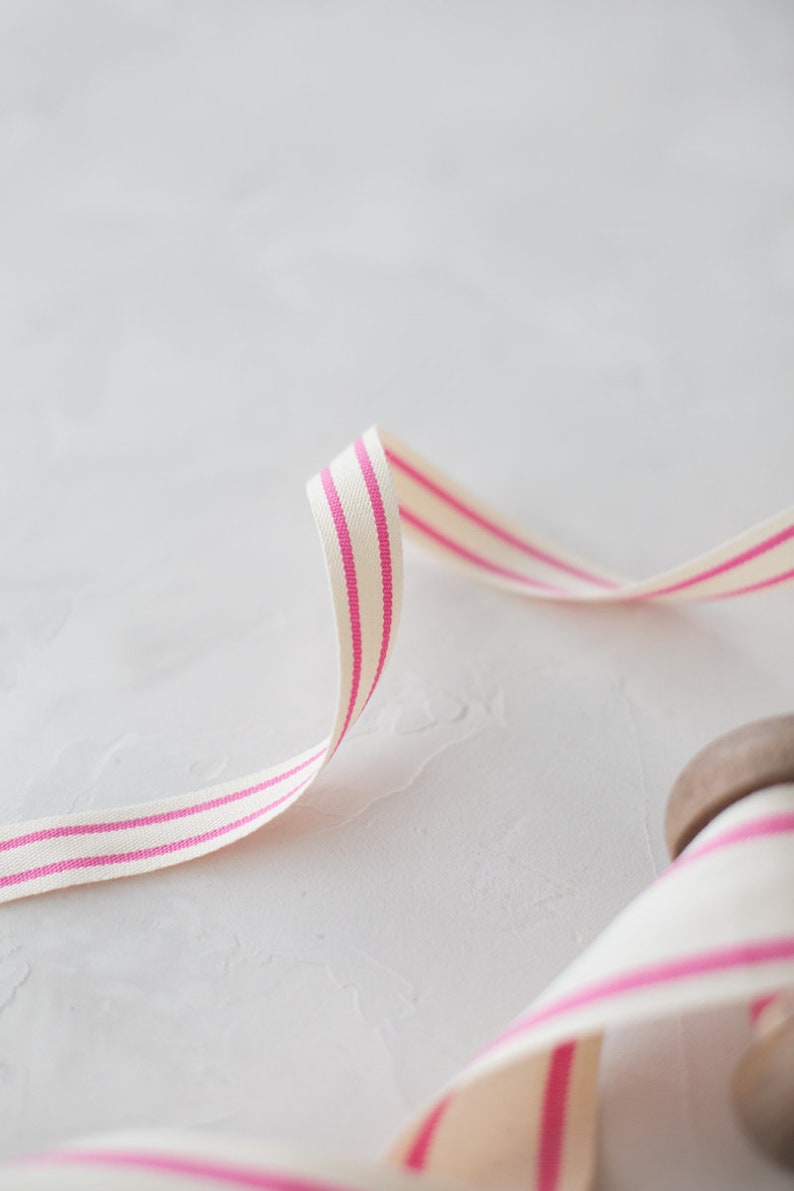 Pink Natural Double Stripe Cotton Blend Ribbon 5/8 1.5 image 2