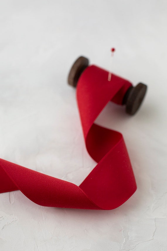 Red Silk Ribbon 1/4” wide BY THE YARD, Narrow Red Silk Ribbon