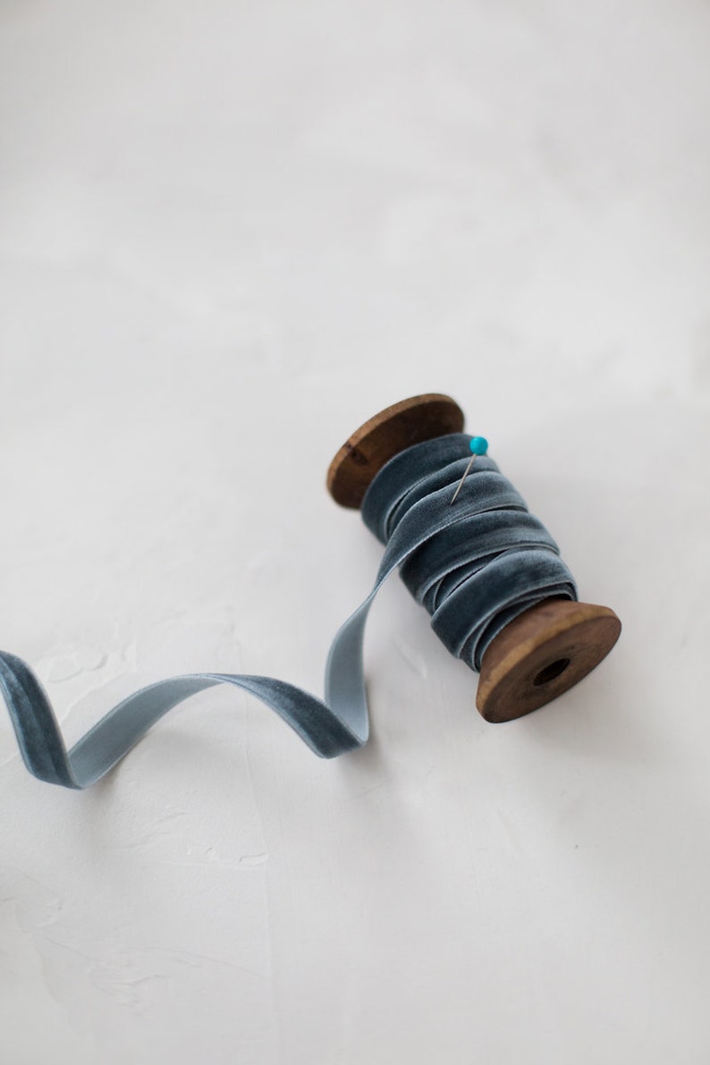 Deep Ribbon Blue Deep Blue Gray Velvet Ribbon • 1/4