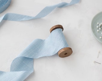 Soft Blue Bias-Cut Dupioni Silk Ribbon • 3/4" • 2"