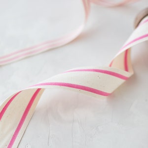 Pink Natural Double Stripe Cotton Blend Ribbon 5/8 1.5 image 3