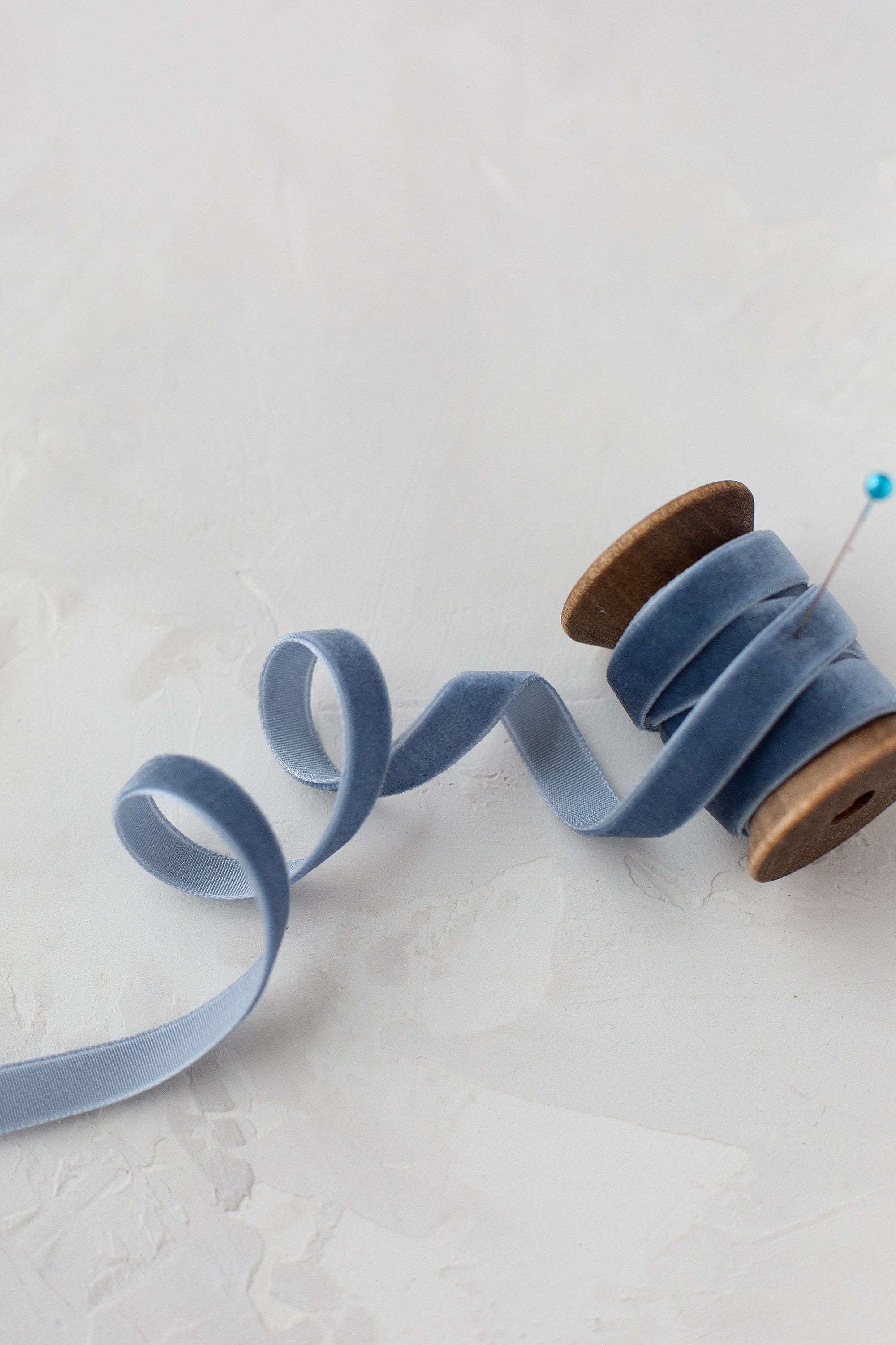 Deep Ribbon Blue Deep Smoke Blue Gray Velvet Ribbon • 1/4