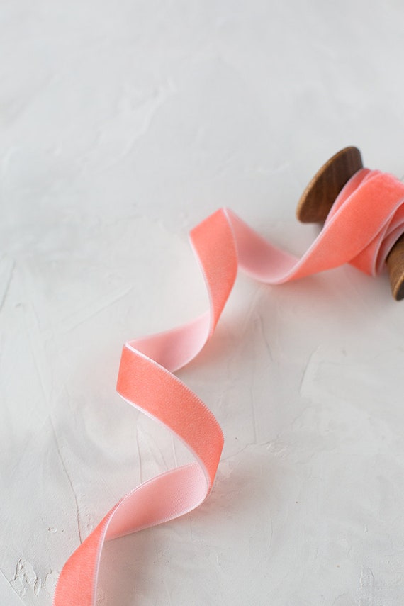Bright Coral Velvet Ribbon 3 8 5 8 1 2 Etsy