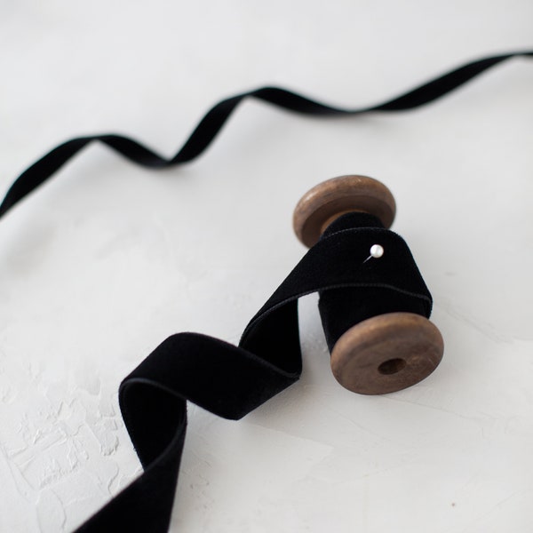 Black Double-Faced Swiss Velvet Ribbon • 3/16" • 3/8" • 5/8" • 7/8" • 1.5" •  2"