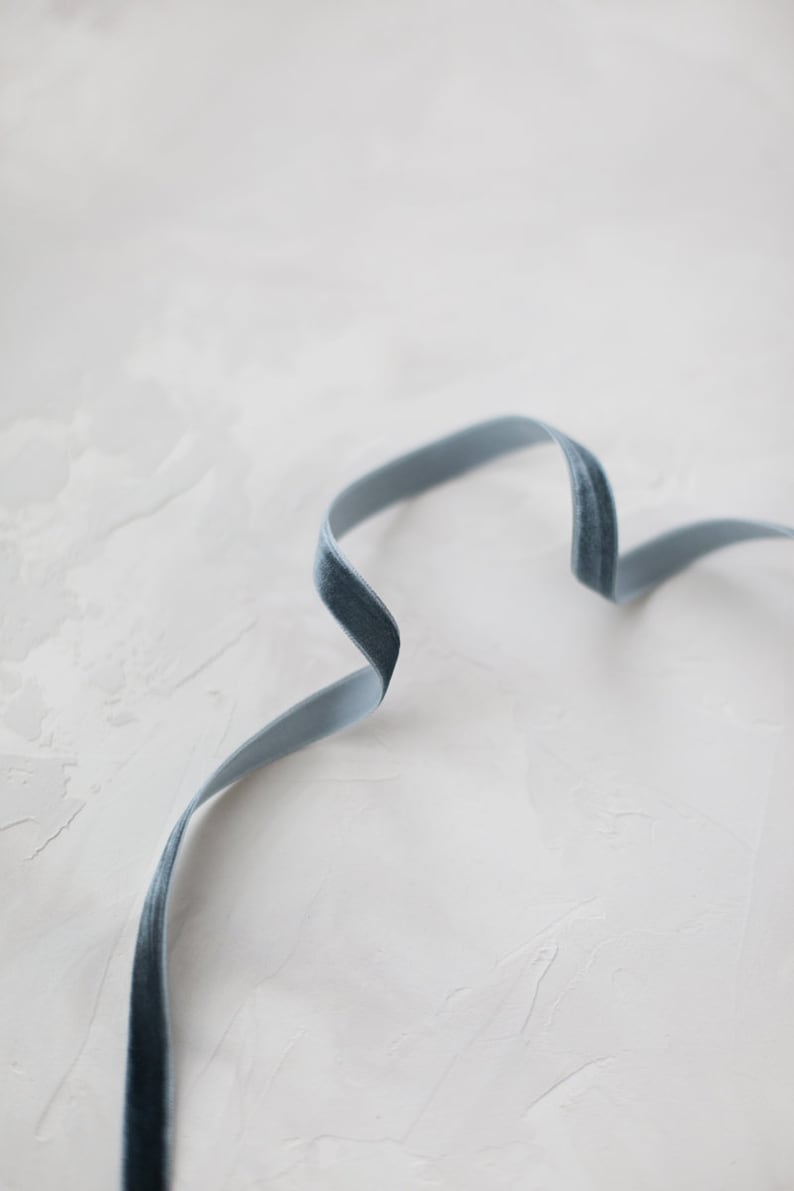 Deep Ribbon Blue Deep Blue Gray Velvet Ribbon • 1/4